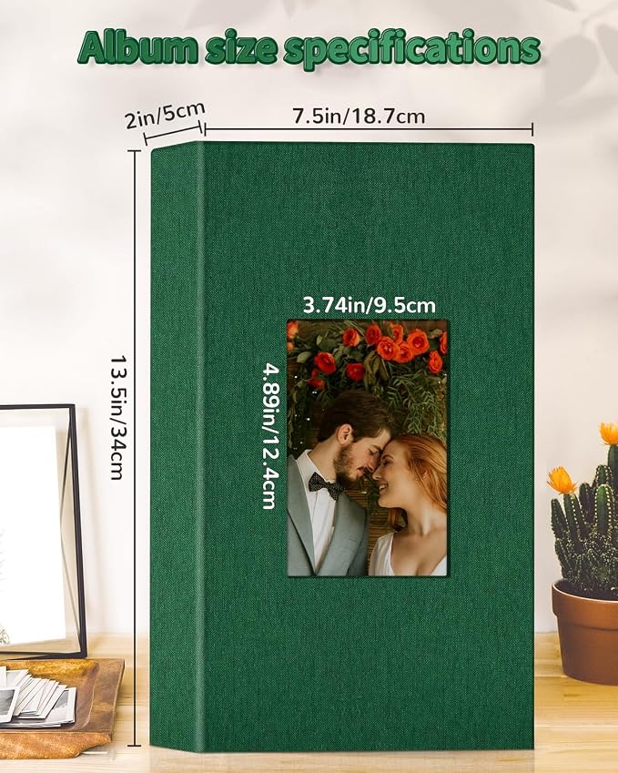 Artfeel Photo Album 4x6 with 300 Pockets,Slip-in Picture Albums,Linen Cover Memory Book with Front Window,White Page Vertical Photo Book for Wedding,Family,Anniversare,Baby,Vacation