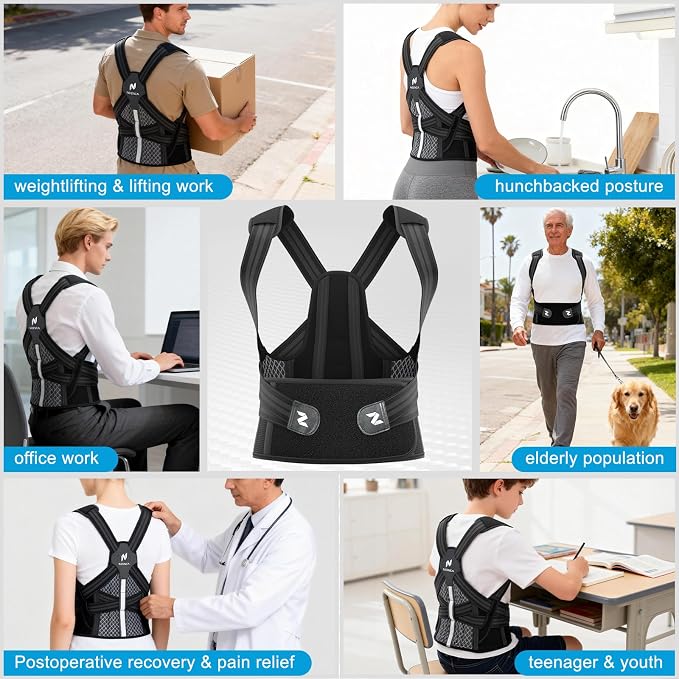 NEENCA Professional Posture Corrector for Women & Men, Adjustable Medical Back Brace, Premium Shoulder Straightener for Upper & Lower Back Pain Relief - Scoliosis, Hunchback, Thoracic, Spine Corrector