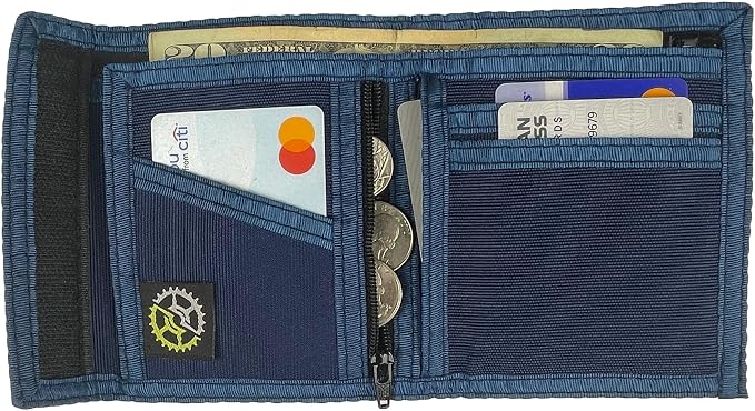 Sprocket Nylon Bifold Wallet with Zippered Pockets (Navy)