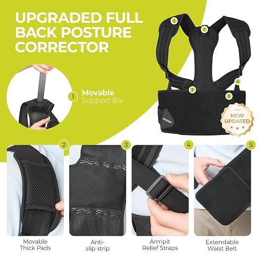 SHAPERKY Posture Corrector for Women and Men, Adjustable Upper Back Brace for Posture Hunchback Support and Providing Pain Relief from Neck, Shoulder, and Upper Back (1, Small/M)