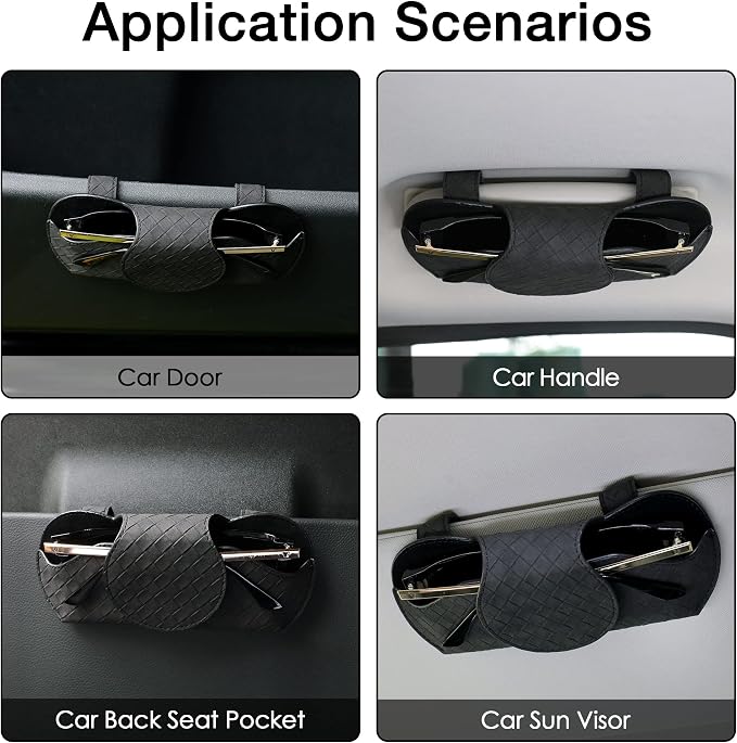 KINIVA Sunglasses Holder for Car Visor PU Leather Glasses Case with Clips for Car Visor Automotive Interior Visor Accessories Apply to All Car Models (Black)