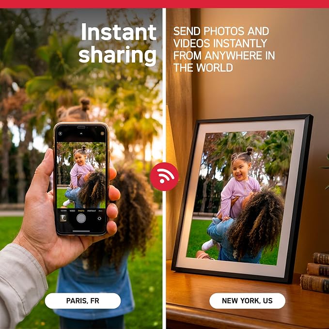AGFA Photo FRAMEO WiFi Digital Picture Frame 17 Inch – HD Touchscreen Smart Photo Frame, Share Photos & Videos Instantly via App, 32GB Memory, Auto-Rotate, Clock & Weather, Slim Modern Design