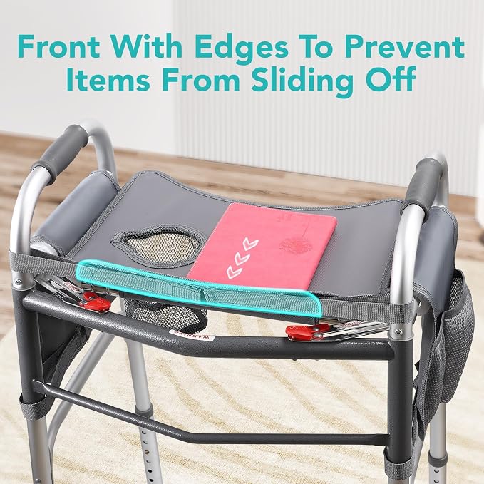 Walker Tray for Folding Walker, Non Slip Mobility Table for Seniors, Fits Most Standard Folding Walkers, Multi Functional Removable Tray, Portable Multipurpose Walker Accessories
