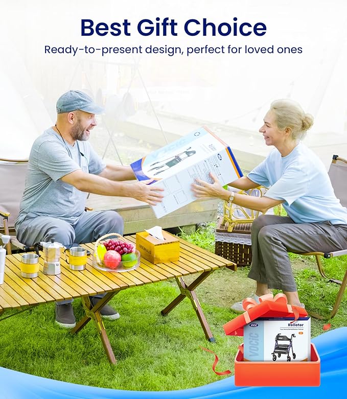 VOCIC Walkers for Seniors, Z21 Rollator Walker with Seat Supports 350lb, 8" Big Wheels for All Terrain, Ergonomic Arc Seat & 6" Ultra Backrest Foldable Walker, Dual Height Adjustment, Lightweight 2025