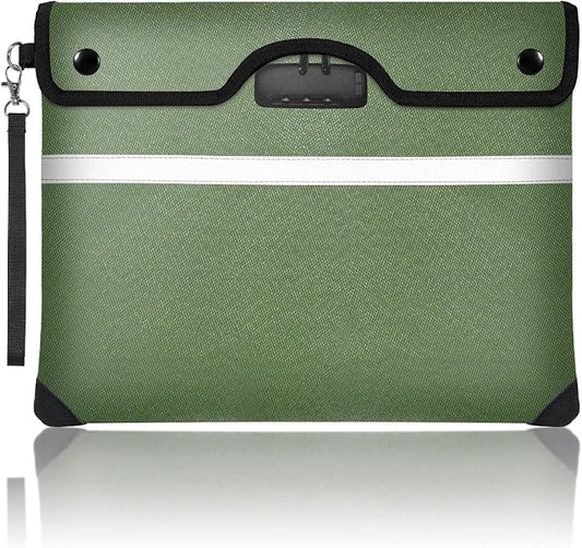 6200°F Fireproof Document Bag with Lock, 15x 11.8 Inch Fire Proof Bag for Documents Storage, Water Resistant Fire Proof Money Bags with Zipper, Fireproof Pouch Cash for Envelope Green