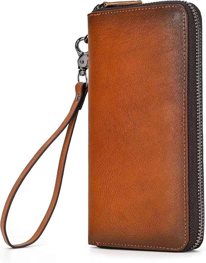 Genuine Leather Long Wallet for Men, Large Capacity Purse Clutch Bag Handbag Checkbook Cash Credit Cards Phone Holder | Large Capacity