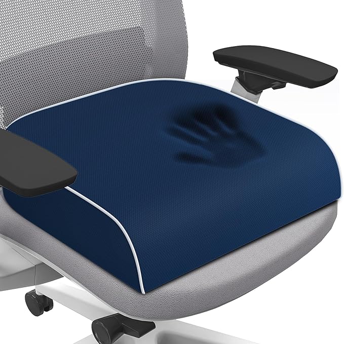 SweetSlubr Seat Cushion for Tailbone Pain Relief, Office Chair Cushion, Memory Foam Large Chair Pad with Non-Slip Cover for Soft Support at Office Chair, Car Seat, Airplane Drak Blue/2X-Large