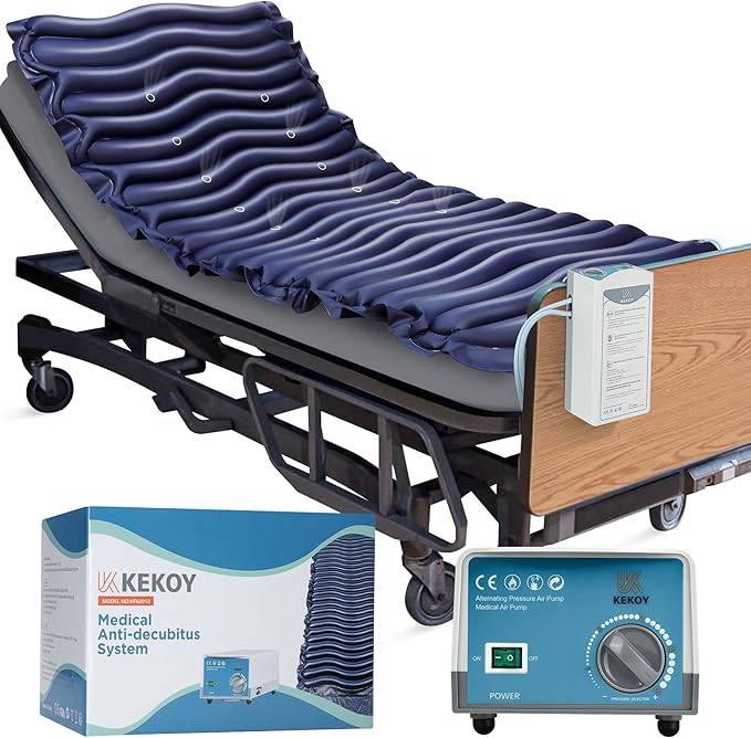 Kekoy Alternating Air Pressure Mattress Pad, Bed Sore Prevention, Hospital Bed Mattress Topper with Whisper Quiet Pump & Waterproof Heat Resistant Ulcer Cushion Pad for Home Use 75" x 36" Blue
