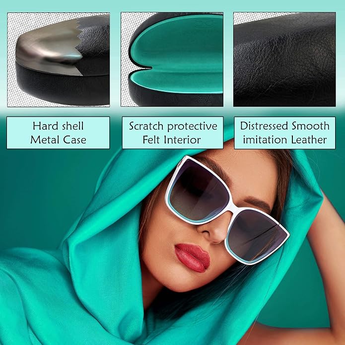 MyEyeglassCase - Large Sunglasses Case - Glasses Holder with Pouch & Cloth - Eyeglass Hard shell Medium - Extra Large frames