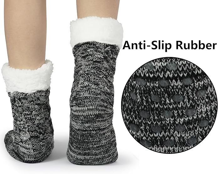 BenSorts Women Winter Thick Slipper Socks with Grippers Non Slip Warm Fuzzy Socks Christmas Gifts