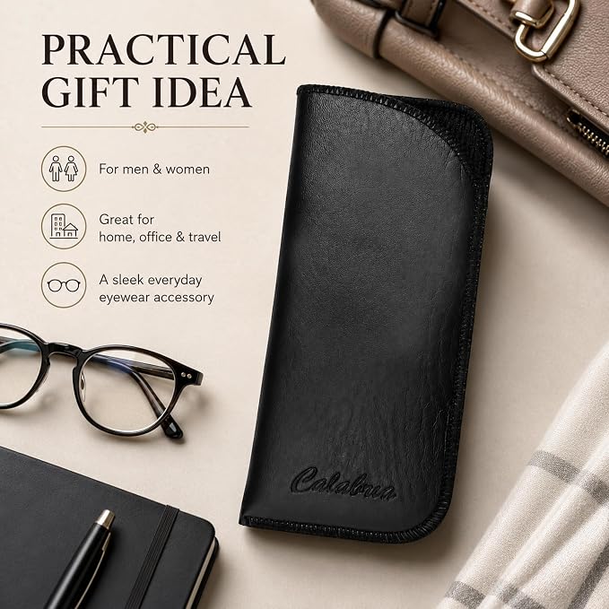 Calabria Half Slip-in Soft Eyeglass Case PU Leather Felt Black Men Women Vertical Flat Eye Glasses Pouch Sunglasses Holder - 50PACK