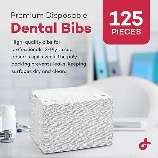 Dealmed Disposable 13.5" x 18" Dental Bibs, 2-Ply Tissue/Poly, Bulk Tattoo Bibs, Great for First Aid Kits and Medical Facilities (Purple, Pack of 125)