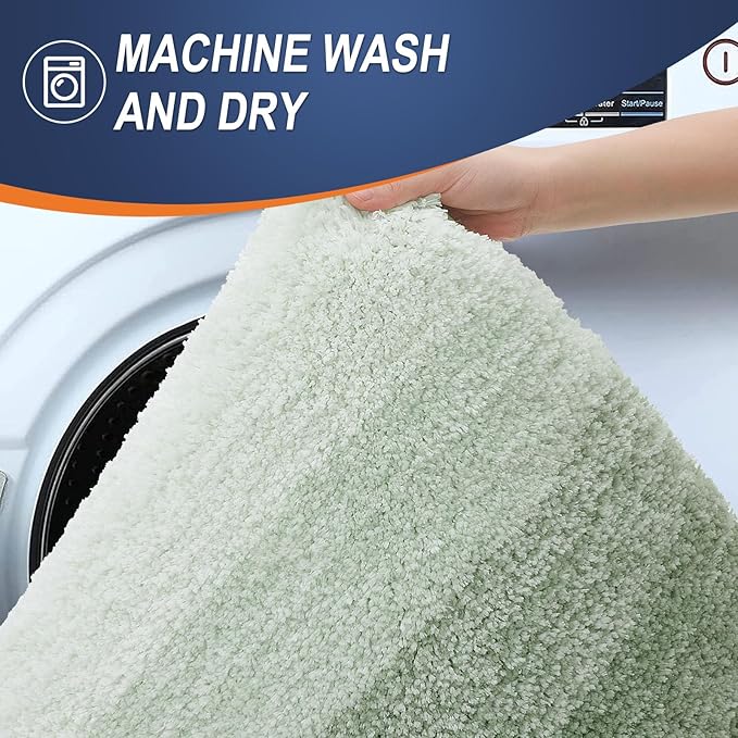 OLANLY Bathroom Rug Set 2 Piece, Soft Absorbent Microfiber Bath Rug Set, Non-Slip, Machine Wash Dry, Plush Shaggy Bath Mats for Bathroom (30"x20"+24"x16", Sage Green)