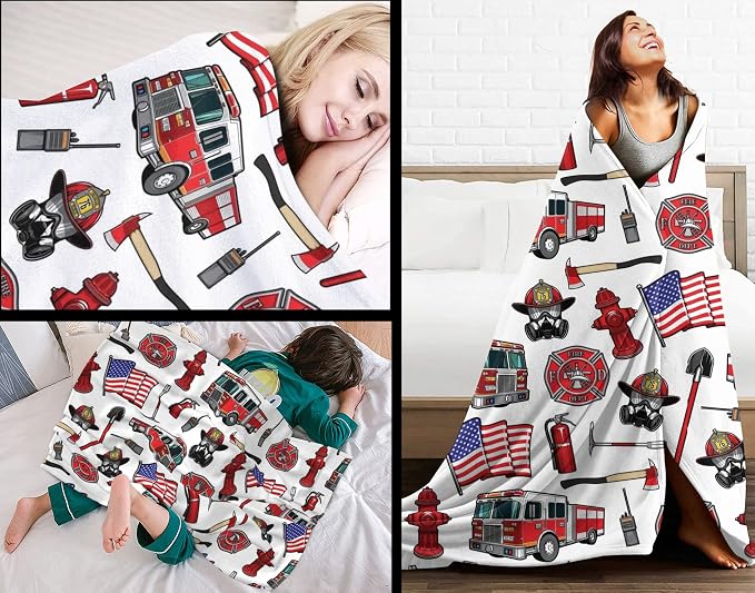 Jumbo Fire Truck Blanket 60x80 Inches - Giant Firefighter Throw Blanket for Adults, Family, Couples - Super Soft Fluffy Fleece Fireman Gift for Bed, Couch, Sofa, Movie Nights - Warm & Cozy All Season