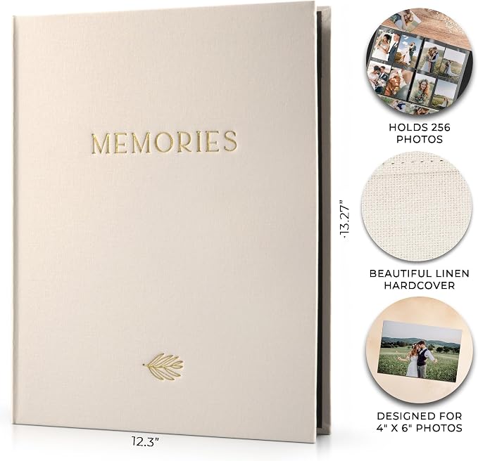 Beautiful Linen Photo Album For 4x6 Photos - Safely Holds Up To 256 Pictures of Unique Memories - The Perfect Large Photo Book To Store All Pictures of Treasured Family, Baby or Wedding Moments