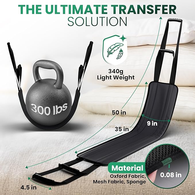 Transfer Sling 300lbs Lift Transfer Chair Elderly Gait Belts for Seniors Disabled Patient Transfer Lifting Strap Home Care Device Lift Sling Mobility Aid Belt Non Slip Bedridden Injured