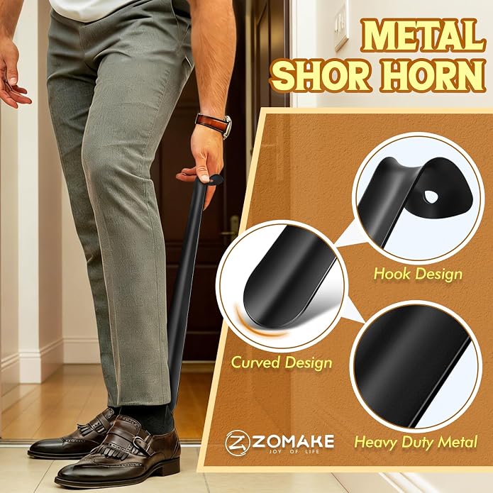 ZOMAKE Shoe Horn Long Handle for Seniors Men Women,Metal Long Shoehorn for Boots,16.5" Shoe Spoon Helper