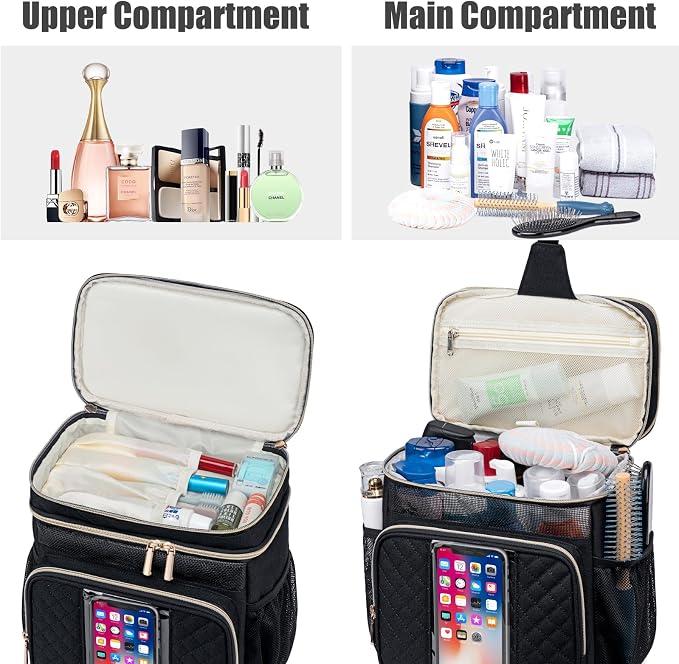 Tealari Large Toiletry Bag for Women Men,Bathroom Bag,Water Resistant Shower Bag,Makeup Bag,Portable Shower Caddy for College Dorm,Hanging Travel Toiletry Bag with Transparent Waterproof Phone Pocket