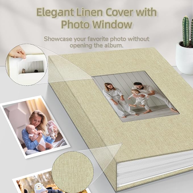 popotop Photo Album 4x6-300 Photos Linen Cover Photo Books with 300 Horizontal Pockets,Slip-in Picture Albums for Family Wedding Anniversary Baby Vacation Pictures