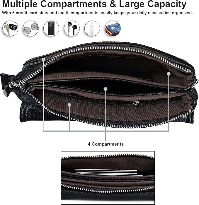 befen Genuine Leather Small Crossbody Bags for Women Cell Phone Travel Bag | Soft Real Leather, Adjustable Shoulder Strap, Card Slots, Compact Size, Daily Travel Shopping Outing Use, Phone Purse