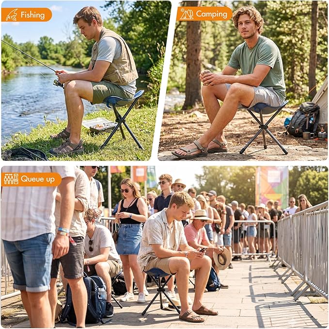 Portal Tall Folding Tripod Stool for Adults, Lightweight Camping Chair