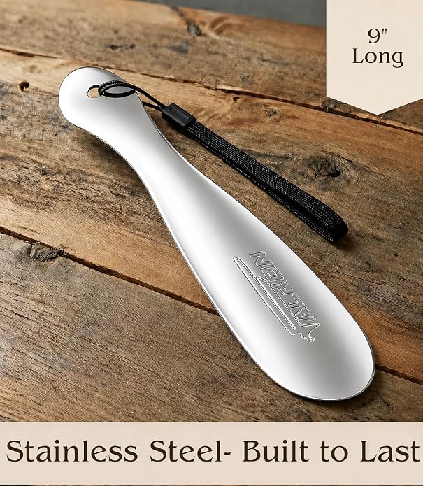 FALKON 9" Metal Shoe Horn – Heavy-Duty Stainless Steel Shoehorn for Men & Women, Compact Travel Shoe Helper