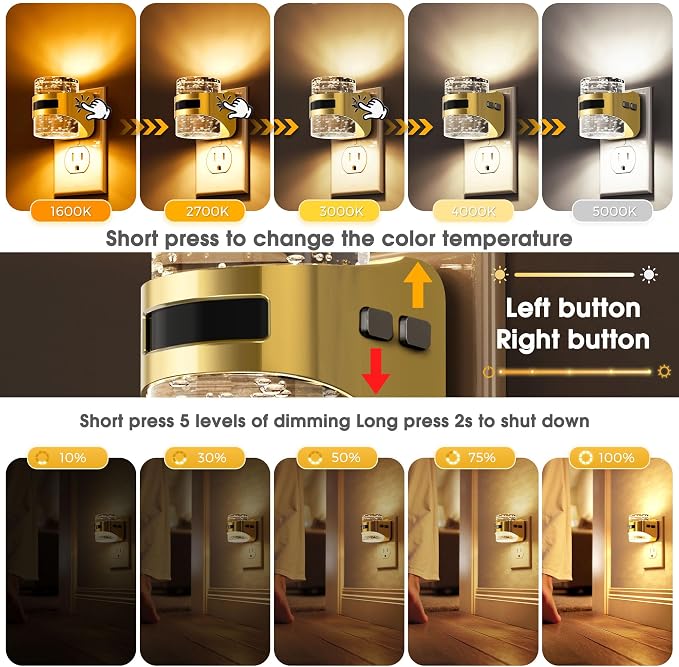 L LOHAS LED Motion Sensor Night Light,5CCT Night Lights Plug into Wall | 2 Pack Color Temperature Change Night-Light,Acrylic Bubble Dimmable Nightlight with Dusk to Dawn Sensor for Bathroom Hallway
