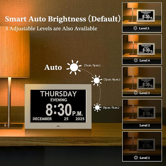 10.1'' Extra Large Digital Clock, 1280*800p HD Display, Dementia Clock For Seniors, Digital Clock With Date, Time, Day Of Week, 10 Reminders & 6 Alarms, Auto Dimming & DST, Remote Control, White