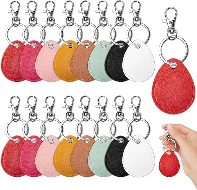 16PCS Key Fob Holder, PU Leather Key Holder with Metal Rings, NFC Tags Holder Keyring, for Keys ID Key Cards and Bag