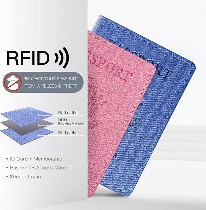 2 Pack Vaccine Card Holder,Passport And Vaccine Card Holder Combo-Baby Blue&Pink