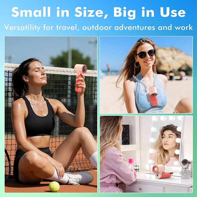 AMACOOL Portable Handheld Turbo Fan丨5 Speed Foldable Hand Fans丨Max 20 Hours Runtime丨Rechargeable Mini Pocket Cooling Fan for Travel, Outdoor Activities, Gifts for Women