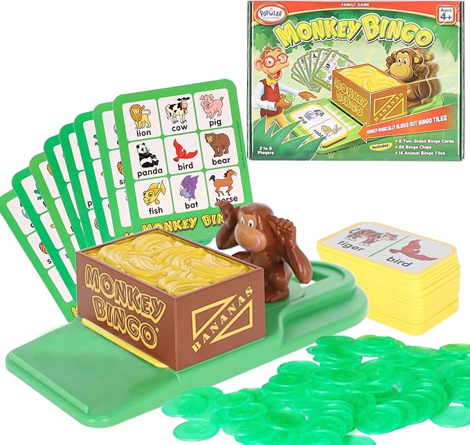 POPULAR PLAYTHINGS Monkey Bingo Picture Board Game, Animal Matching Game, Early Learning Fun, Gifts for Kids Ages 4 & Up