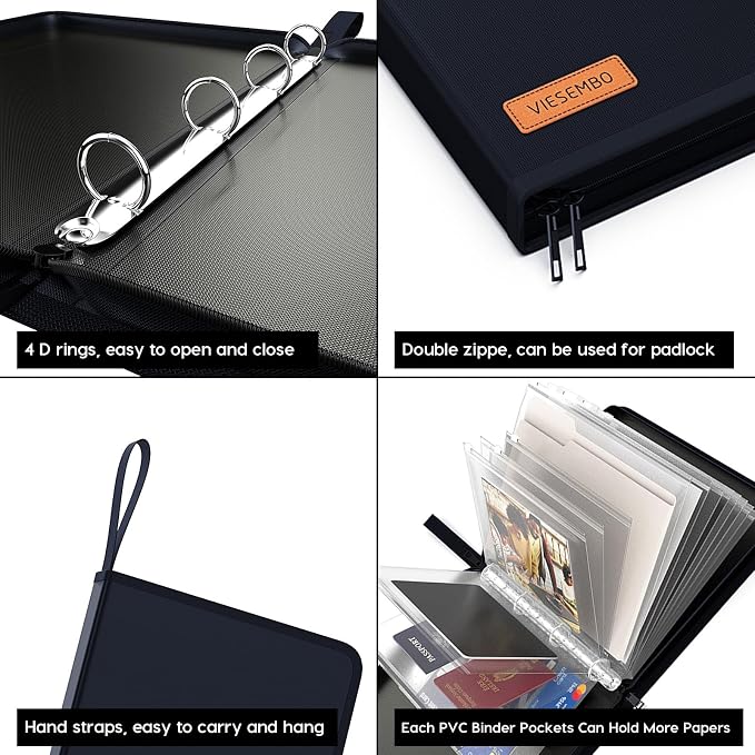 Important Document Organizer Binder, Birth Certificate Protector | Fireproof, Waterproof, Document Protectors, Fire proof Bag for Documents, 4 ring binder, Passport Storage