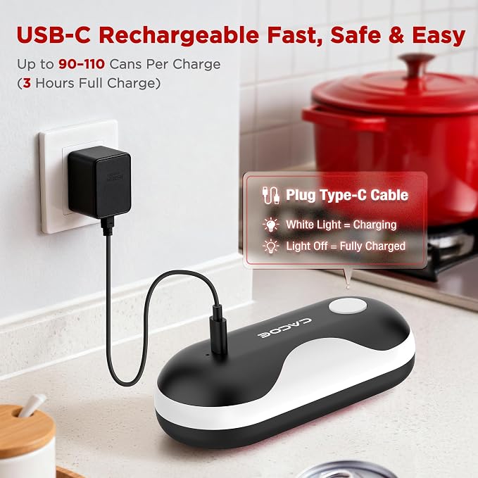 CACOE Automatic Smart Electric Can Opener with Auto Stop & USB-C Charging | Cordless Can Opener for Elderly and Arthritic Users for Seniors & Arthritis, Effortless One-Touch Open (black)