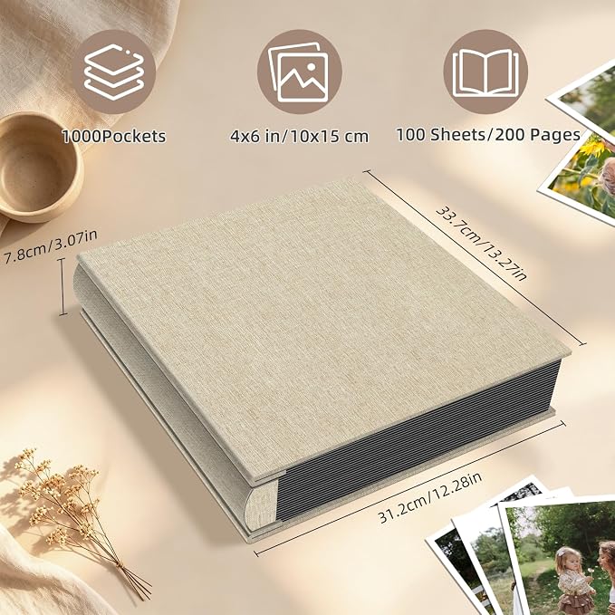 Popotop Photo Album 4x6 1000 Pockets for Wedding Gifts,Linen Hardcover Picture Albums for Family Anniversary Baby Vacation Pictures