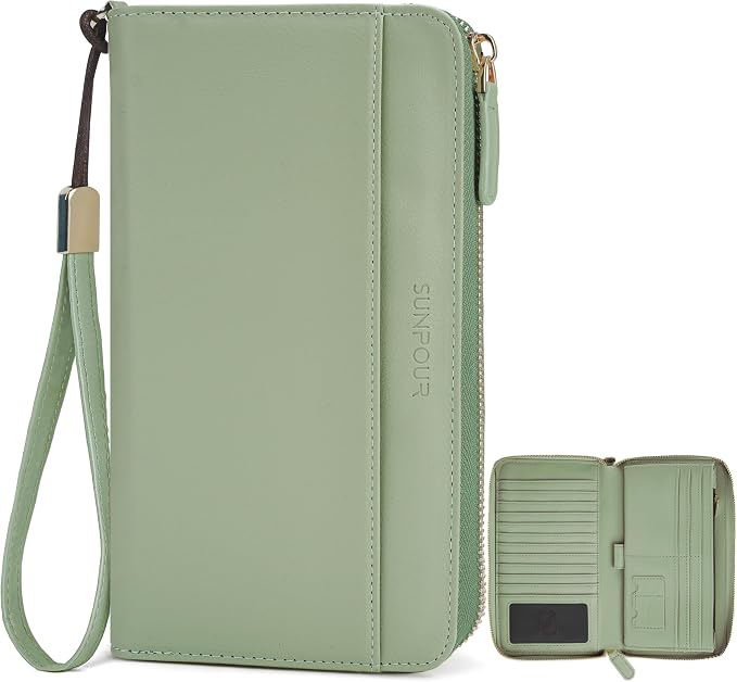 Large Travel Wallet for Women | RFID Blocking Zipper Wallet,Passport Holder Clutch with Wristlet