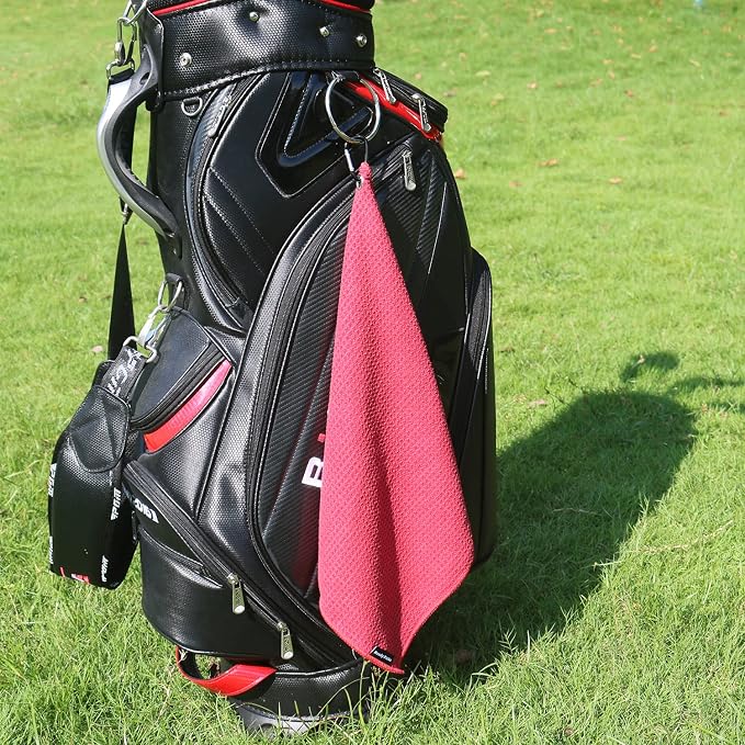 Handy Picks Microfiber Golf Towel (16" X 16") with Carabiner Clip, Waffle Pattern Golf Towel Hook and Loop Fastener - The Convenient Golf Cleaning Towel