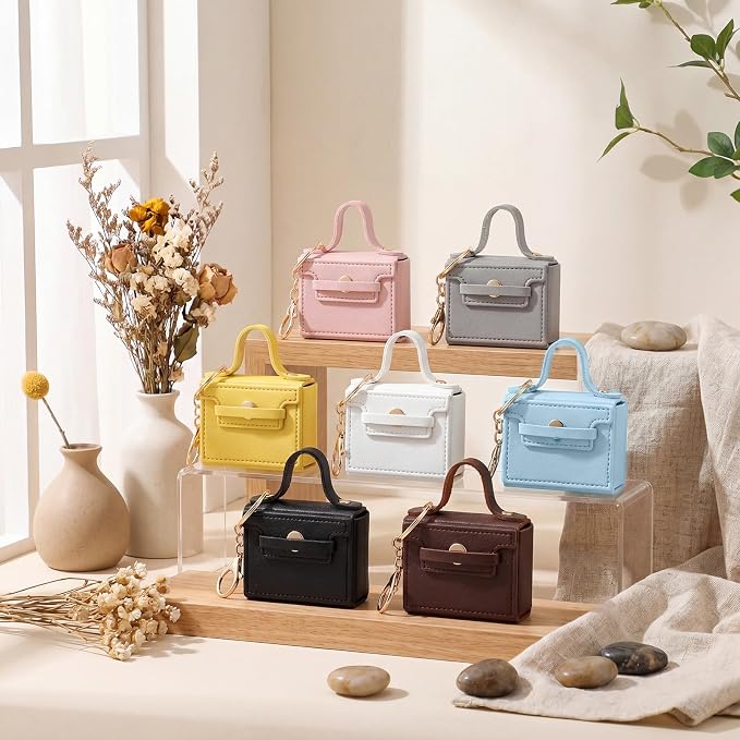 Liliaafar 8 Pcs Mini Backpack Keychain Mini Coin Purses for Women Cute PU Leather Makeup Bag with Keychain, Multi Pocket Card Holder Cable Organizer Giftable Zipper Pouch (Modern)