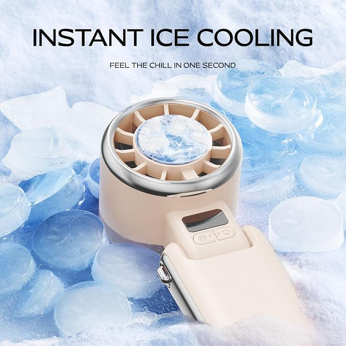 SHEWIND Portable Handheld Fan with Ice Cooling - 5 Gear High Speed Personal Turbo Fan Rechargeable, Up to 13 Hrs, Mini Hand Fans for Travel Essentials, Beach Vacation, Gifts for Women, Men (Cream)