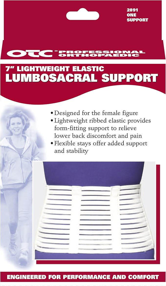 OTC Lumbosacral Support, 7-inch Lower Back, Lightweight Compression, Elastic, Black, Medium