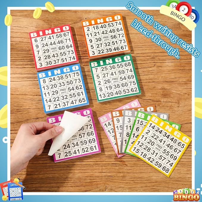 Harloon 1000 Sheets Bingo Paper Game Cards 20 Books 4"x4" Disposable Cards Suit for Family Game Nights Large Groups Activities (Multicolor)