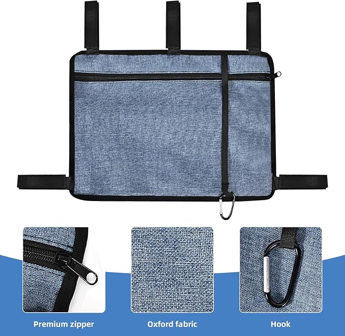 Dark Blue Walker Storage Bag with Cup Holder - Foldable Water Resistant Large Capacity Basket, Armrest Accessories for Folding Walkers Rollators Seniors Elderly Handicap