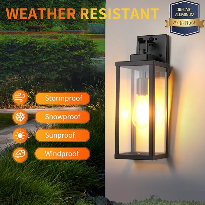 16 Inch Motion Sensor Dawn to Dusk Outdoor Sensor Light Fixture Anti-Rust Exterior Wall Lighting Waterproof Outdoor Wall Lantern for Porch Patio Front Door Garage - 2 Pack