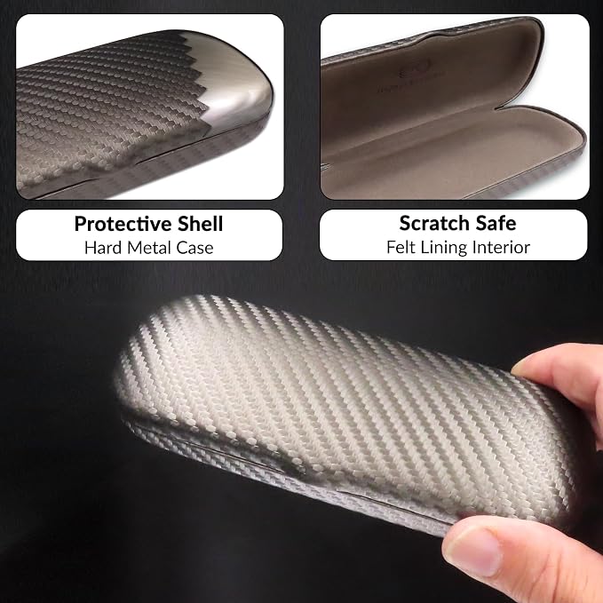 MyEyeglassCase Men Small Glasses case - Eyeglasses Hard Shell Holder Pouch & Cloth-Reading Slim & Narrow Case Heavy Duty