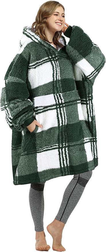 Catalonia Oversized Blanket Hoodie Sweatshirt, Wearable Sherpa Lounging Pullover for Adults Women Men