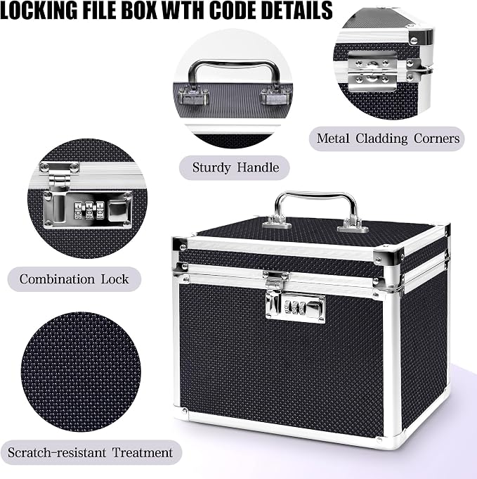 Medication Combination Lock Boxes with Code for Personal Items, Medicine Lockbox for Documents 10 x 7.25 x 7.75 Inches Black