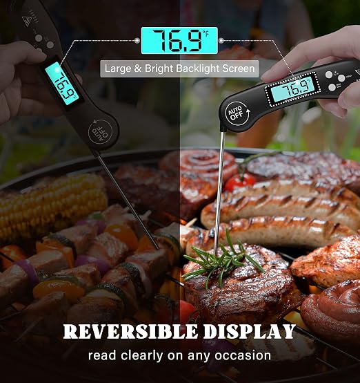 DOQAUS Digital Meat Thermometer, 2 Pack Instant Read Food Thermometer for Cooking, Kitchen Probe with Backlit & Reversible Display, Wide Temperature Range for Turkey, Bread, Baking, Sourdough
