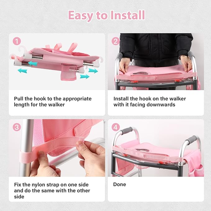 Walker Tray for Folding Walker, Non Slip Mobility Table for Seniors, Fits Most Standard Folding Walkers, Multi Functional Removable Tray, Portable Multipurpose Walker Accessories