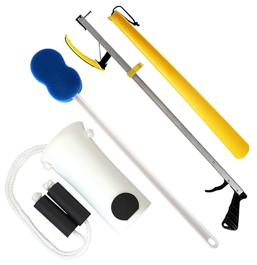 RMS 4-Piece Hip Kit with 26” Reacher, Sock Aid, Bath Sponge & Shoe Horn – Long-Term Orthopedic Daily Living Aids for Chronic Hip, Knee & Mobility Limitations