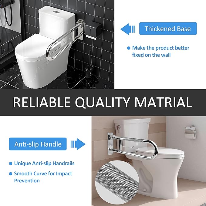 Handicap Grab Bar, 23.6 Inch Stainless Steel Toilet Safety Rails, Disabled Flip-Up Bathroom Grab Bars with Paper Holder, Anti-Slip Toilet Handrails Hand Grips Handicap Grab Bars for Elderly